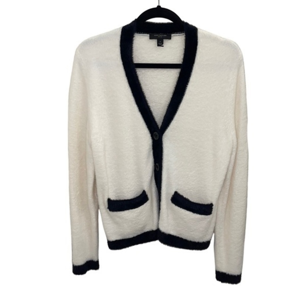 Ann Taylor Black and White Sweater Cardigan Large Petite